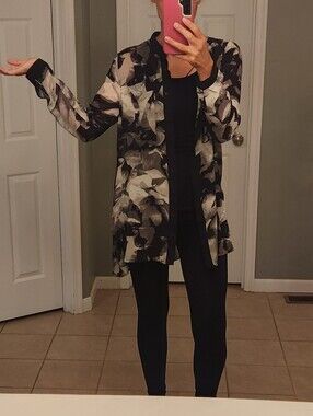 Women's Black & Gray Watercolor Print Longline Tunic